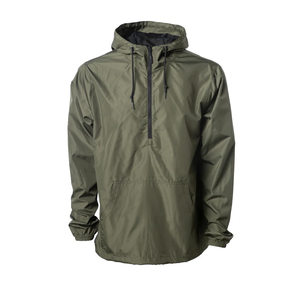 Chaqueta cortavientos con capucha para hombre, color verde oliva, con cremallera corta, informal, transpirable, ligera, de poliéster, para actividades al aire libre. - Product Image 1