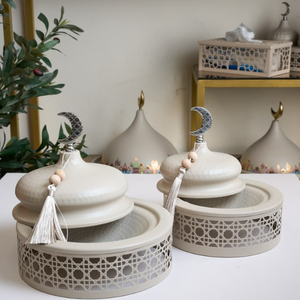 Plat de service en métal élégant pour dattes, noix et fruits secs, idéal pour la maison et le Ramadan, vaisselle de table, bols porte-dattes - Product Image 5