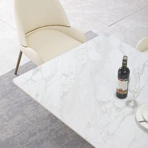 Set sala da pranzo da 71 pollici con Base a piedistallo in acciaio al carbonio bianco Carrara 6 pz sedie con tavolo e sedie in pietra - Product Image 5