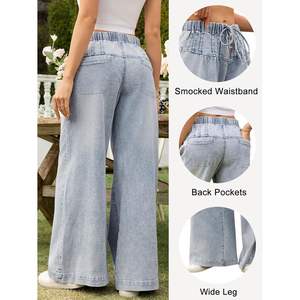 2025 femmes Stretch taille haute cordon taille élastique Flare Denim pantalon respirant maigre crayon mi large jambe conception - Product Image 3