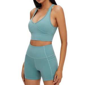 Conjunto deportivo de yoga para mujer, sujetador deportivo, leggings, talla grande, cinturón de encaje, ropa cómoda para entrenamiento. - Product Image 3