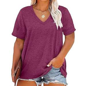 OEM Custom Wholesale Manufacturers Summer Oversized Printed Casual Fashion Women's V-collar Casual T-Shirt 180 GSM 100% Cotton - Product Image 1