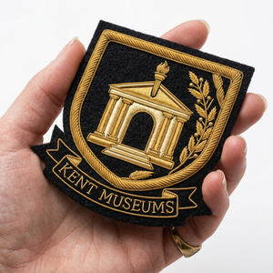 Custom Hand Embroidered Bullion Badge Private Label Fashion Safety <b>Pin</b> Gold Wire Historical Emblem Merchandise Bulk - Product Image 5