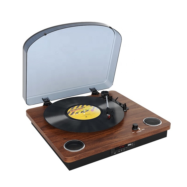 High Quality 3 Speed Gramophone Multifunctional Wooden Vintage Turntable Vinyl Record Player with Stereo Speakers