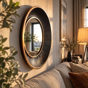 Hammered <b>Black</b> <b>Round</b> Glass & Metal <b>Frame</b> Wall <b>Mirror</b> Handmade Contemporary Design by REHMAN CRAFT - Product Image 4