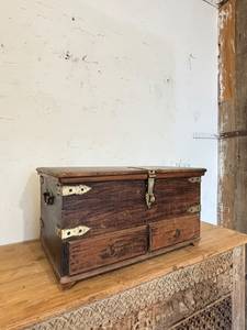 Paradise Handicrafts Contemporary Solid Teak <b>Storage</b> <b>Chest</b> with 3 Brass Drawers for Bedroom & Living Room - Product Image 2