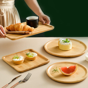 Rectangular Bamboo Tray for Tea <b>Barbecue</b> Snack or Cake Durable Wooden Round Plate Serving Dish - Product Image 1