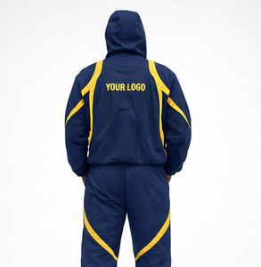 Custom Logo Navy Yellow Stripe Windbreaker Tracksuit <b>Set</b> Water Resistant Paneled Two Piece Men Windbreaker Tracksuit <b>Set</b> - Product Image 4