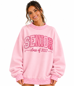 Pull-over décontracté surdimensionné à col montant pour femme, en tissu épais, avec patchwork à carreaux et gingham, style universitaire streetwear, vente en gros personnalisée - Product Image 2