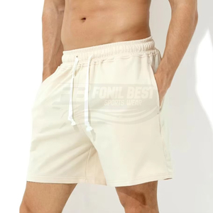 Wholesale 100% Cotton Men's Casual Sports Shorts Solid Black <b>Elastic</b> Waist Logo Heat-Transfer Printed Breathable Mid Rise Woven - Product Image 3