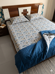 Couvre-lit imprimé floral et oiseaux, style bohème, moderne, toutes saisons, en denim patchwork, rembourrage en coton fait main, pour usage domestique - Product Image 2