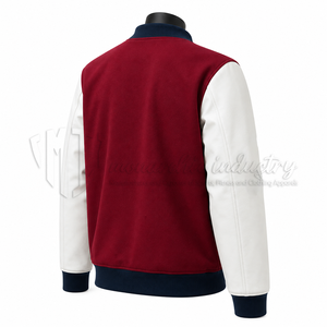 Chaqueta Universitaria Personalizada de Lana y Cuero, Color Borgoña y Blanco, Chaqueta de Béisbol, Fabricante OEM - Product Image 5