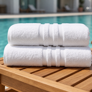 Soft Cotton <b>Bath</b> <b>Towels</b> Zero Twist Two Piece <b>Set</b> Sage White Three Stripe Design for Homes Hotel Spas Retail Gifts use adult - Product Image 1