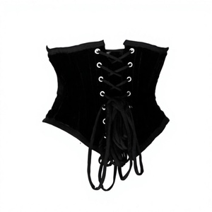 Women Black Velvet <b>Waist</b> <b>Cincher</b> <b>Corset</b> Firm Control Shapewear Hook-and-Eye Design Breathable Adult Size Standard Steel Boned - Product Image 3