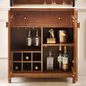 Mueble Bar Moderno de Madera de Mango con Tiradores de Latón y Puertas de Cristal, Consola de Almacenamiento de Diseño Independiente - Product Image 5