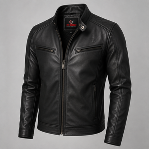 Blouson moto homme Fly Humble en cuir PU bleu, col montant, fermeture éclair, coupe ajustée, coupe-vent, pour l'automne, prix de gros abordable - Product Image 2
