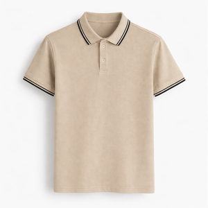 Polo de golf personnalisé beige avec bordures contrastées, séchage rapide, performance optimale – Fournisseur OEM ODM - Product Image 1