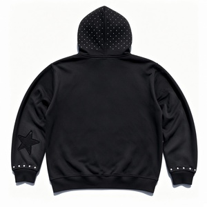 Sudadera con capucha negra extragrande personalizada con cremallera y pedrería, 100% algodón, tela suave, estilo vintage, para uso cómodo unisex. - Product Image 2