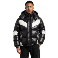 Veste matelassée pour homme à rayures contrastées en chevron noir, panneau blanc, col haut, résistante à l'eau, manches en polyester fin