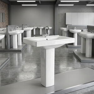 Lavabo rectangular moderno de cerámica blanca con medio pedestal para baño, hospital, villa, Vistaar - Product Image 6