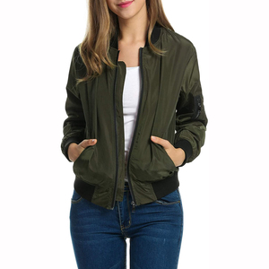 <b>Women</b> <b>bomber</b> <b>jacket</b> <b>lightweight</b> green zip up windbreaker casual outerwear stylish coat with ribbed cuffs and pockets - Product Image 2