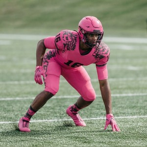 Uniforme de football américain personnalisé, maillot rose sublimé, pantalon, casque, gants, crampons, polyester respirant, adulte homme - Product Image 3