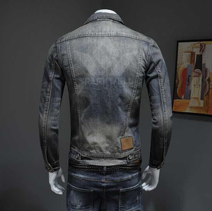 <b>Men's</b> Washed Grey <b>Denim</b> <b>Jacket</b> Full Zip Slim Fit Casual Streetwear Outerwear - Product Image 3