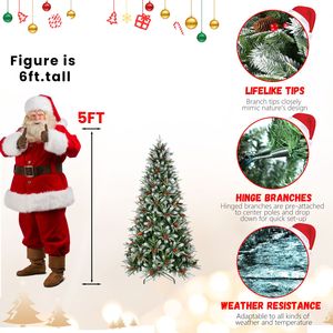 Albero di Natale Artificiale Premium 150cm, Rami Misti 1113PE/PVC, Punte con Frutti Rossi e Pigne, Base Pieghevole, Realistico e di Alta Qualità - Product Image 2
