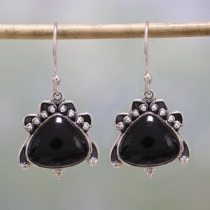 Pendientes Colgantes de Plata de Ley 925 con Ónix Negro, Joyería Hecha a Mano con Piedras Preciosas Naturales para Mujer - Product Image 1