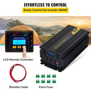 Inverter di Potenza a Onda Sinusoidale Modificata 2000W con Display LCD, Telecomando, LED, da DC 12V a AC 120V, Convertitore per Auto, Potenza di Picco 1600W 1000W - Product Image 5