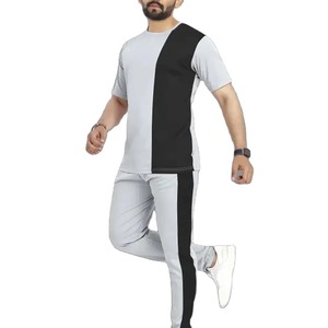 Men's Summer Sporty <b>Tracksuit</b> Set Quick Dry Lightweight Crew Neck T-Shirt With Side Pockets Full Length Pants Color - Product Image 3