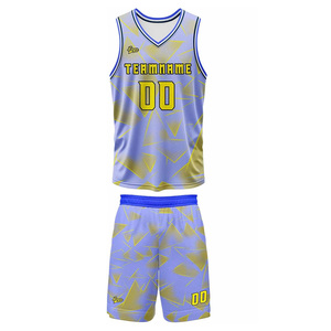 Custom Basketball Jersey And <b>Shorts</b> Set Sublimated Geometric Print Moisture Wicking Unisex Adult Teamwear OEM - Product Image 2