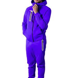 Chándal amarillo con capucha para hombre, con cremallera completa, color sólido, informal, para correr, con bolsillos laterales, para otoño - Product Image 2