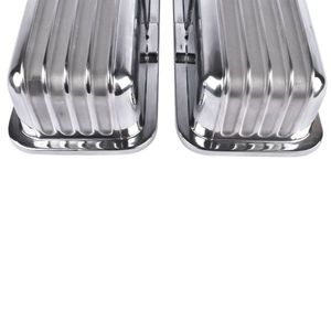 Retro 1958-1986 SBC Chevy 350 400 Short Valve <b>Covers</b> Polished Aluminum with Finned Design Cylinder <b>Head</b> Gaskets Compatible - Product Image 3