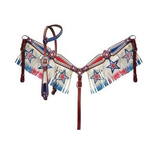 Custom Made Single Ear Headstall and Breast Collar Set With Silver <b>Stud</b> & Fringe Work Manufacturer Supplier SamanExports - Product Image 1