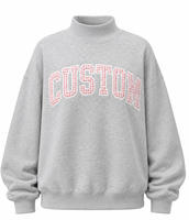 Pull personnalisé pour femme, col montant, motif gingham et pois, broderie, en molleton de coton, coupe oversize, confortable, style streetwear scolaire