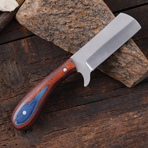 Cuchillo de vaquero forjado a mano de acero al carbono, cuchilla fija de espiga completa OEM personalizada, mango de madera Pakka con funda de cuero - Product Image 4