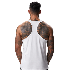 Custom <b>Men's</b> <b>White</b> Cotton Knitted Racerback Tank Top Sleeveless Gym Fitness <b>Vest</b> Breathable Summer Sports Wear Embroidery - Product Image 2