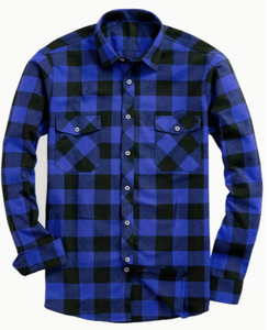 Chemise à manches longues en flanelle à carreaux bleu-noir pour homme Hardihood International HI-MFS-01, vêtement décontracté pour adulte, automne - Product Image 1