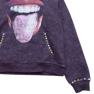 Sudadera con capucha vintage lavada con estampado gráfico y detalle de pedrería – Sudadera estilo streetwear para hombre y mujer, tela suave - Product Image 4