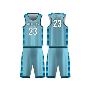 Ensemble de maillots de basket-ball personnalisés bleus à col en V sans manches en maille respirante unisexe pour adultes avec imprimé géométrique - Product Image 1