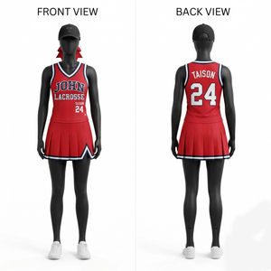Ensemble d'uniformes de cheerleading personnalisés en polyester interlock 220 GSM bleu et blanc avec logo par sublimation pour équipe - Product Image 6