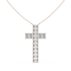 Pendentif croix en diamant de laboratoire taille émeraude 7 carats pour femme, or massif 18 carats, bijoux fins, chaîne assortie incluse - Product Image 3