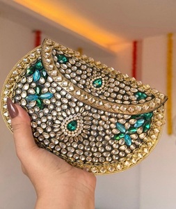 Beautiful Handmade Gold-Plated Fashion Kundan Resin Ladies <b>Clutch</b> <b>Bag</b> Metal Border Customized Shape <b>for</b> Evening Parties - Product Image 4