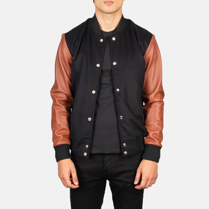 New Street Fashion Winter Coated <b>Long</b> Front Thin Leather Sleeve Brown Black <b>Men</b> Varsity <b>Jackets</b> Custom Private Logo - Product Image 1