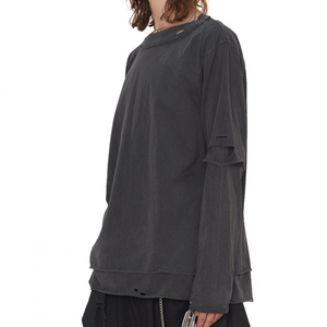 Camiseta de mujer personalizada de doble capa 2 en 1, manga larga, informal, de algodón, estilo oversize, proveedor de camisetas para mujer - Product Image 2