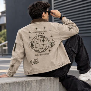 Custom Vintage Streetwear <b>Jacket</b> With <b>Corduroy</b> Collar Graphic Print Multi Pocket Casual Fashion Outerwear For Unisex Wear - Product Image 6