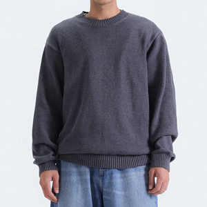 Pull en maille à col rond pour homme, couleur unie, coupe classique, pull décontracté pour l'automne, 100% coton, pulls pour hommes - Product Image 1