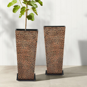 24 Tall Metal Planter –Hand-Hammered Textured <b>Large</b> Bronze Flower <b>Pots</b> Box with Saucer for Outdoor & Indoor Garden Planter - Product Image 3