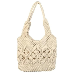 Bolso de Mano Tejido a Mano, Ecológico, de Algodón Suave, con Diseño a Rayas, Asas de Borlas, Impermeable, para Mujer, Playa o Mercado - Product Image 4